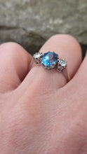 Load image into Gallery viewer, 2467- Vintage Rare 18ct White Gold Platinum Aquamarine Diamonds 3-Stone Straight Ring