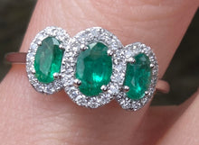 Load image into Gallery viewer, 2986: Vintage Platinum Emeralds Diamonds Dress Ring- Sensational