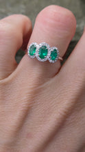 Load image into Gallery viewer, 2986: Vintage Platinum Emeralds Diamonds Dress Ring- Sensational
