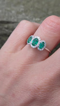 Load image into Gallery viewer, 2986: Vintage Platinum Emeralds Diamonds Dress Ring- Sensational