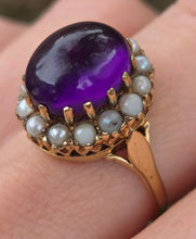 Load image into Gallery viewer, 2585: Vintage 9ct Gold Lilac Cabochon Amethyst Seed Pearls Cocktail Ring