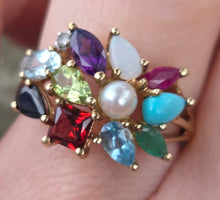 Load image into Gallery viewer, 2848: Vintage 9ct God "Tutti Frutti" Multi-Gemstone Dress Ring