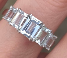 Load image into Gallery viewer, 2598: Vintage 9ct white Gold 5 emerald Cut Blue Aquamarines Ring