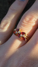 Load image into Gallery viewer, 6436 Vintage: 9ct Gold Marquise Cut Red Garnets White Sapphires Floral Cluster Ring