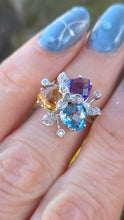 Load image into Gallery viewer, 2852: Vintage 9ct Gold Topaz, Citrine, Amethyst 16 Natural Diamonds Cocktail Ring