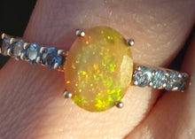 Load image into Gallery viewer, 2844; Vintage & Rare 9ct Gold Fire Opal Blue Spinals Dress Ring