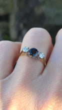 Load image into Gallery viewer, 2071: Vintage; 18ct Gold French Blue Sapphire Diamonds (0.3ct) Three Stone Ring- From 1984