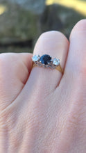 Load image into Gallery viewer, 2071: Vintage; 18ct Gold French Blue Sapphire Diamonds (0.3ct) Three Stone Ring- From 1984