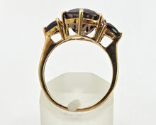 Load image into Gallery viewer, 2872: Vintage 9ct Gold Smokey Quartz Tigers Eye Trilogy Ring