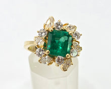 Load image into Gallery viewer, 3014 Vintage 18ct Gold Emerald (2.42ct) Diamonds (1.5ct) Cluster Ring