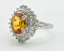 Load image into Gallery viewer, 2881: Vintage Platinum Orange Sapphire (2.11ct) Diamonds Cluster Ring