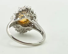 Load image into Gallery viewer, 2881: Vintage Platinum Orange Sapphire (2.11ct) Diamonds Cluster Ring