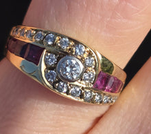 Load image into Gallery viewer, 2836: Vintage 18ct Gold Rubies Natural Sparkling Diamonds Dress Ring