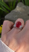 Load image into Gallery viewer, 2892: Vintage 18ct White Gold Padparadscha Sapphire (6.84ct) Diamonds Cluster Cocktail Ring