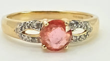 Load image into Gallery viewer, 2893: Vintage 18ct Gold Padparadscha Sapphire Diamonds Ring