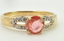 Load image into Gallery viewer, 2893: Vintage 18ct Gold Padparadscha Sapphire Diamonds Ring