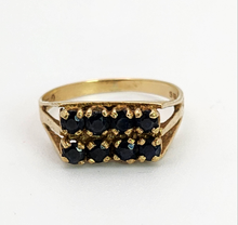 Cargar imagen en el visor de la galería, 1083: Vintage: 9ct Gold 8 French Blue Sapphires Geometric Set Ring