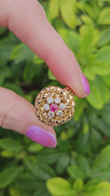 Cargar y reproducir el video en el visor de la galería, 0762: Vintage 18ct Gold Ruby Diamonds Statement Ring- remarkable
