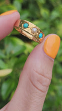 Load and play video in Gallery viewer, 2105: Antique: 18ct Gold Turquoise Seed Pearl Dress/Stacker Ring- From 1891 - Yes really
