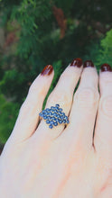 Load and play video in Gallery viewer, 6263 Vintage:  9ct Gold French Blue Sapphires Geometric Cluster Ring