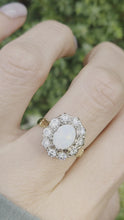 Load and play video in Gallery viewer, 2340 Vintage: 18ct Gold Cabochon White Opal (1ct) Natural Diamonds (1ct) Cluster Ring