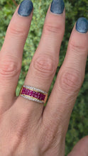 Load and play video in Gallery viewer, 2339: Vintage: 18ct Gold Rubies Diamonds Dress Ring- Vibrant Rubies Sparkling Diamonds