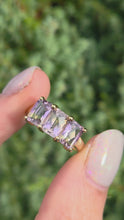 Load and play video in Gallery viewer, 2128 Vintage & Rare: 9ct Gold rectangular Cut Ametrine Trilogy Ring
