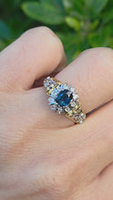 Load and play video in Gallery viewer, 2206 Vintage: 18ct Gold French Blue Sapphire 10 Natural Diamonds Dress Ring- From 1973