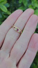 Cargar y reproducir el video en el visor de la galería, 0753: intage: 18ct Gold Rubies Diamonds Stacker/Dress Ring- Date Mark -1967