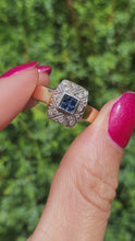 Load and play video in Gallery viewer, 1945: Vintage: 9crt Gold Art Deco Style Geometric Set Sapphires & Diamonds Statement Ring- lovely example