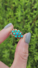 Load and play video in Gallery viewer, 1523: Vintage: 9ct Gold 9 Turquoise Cluster Ring- From Edinburgh 1975