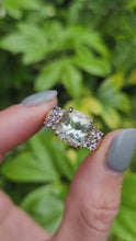 Load and play video in Gallery viewer, 1522: Vintage: 9ct Gold Large Cushion Cut Mint Green Amethyst Tanzanites Cocktail Ring- exceptional