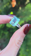 Load and play video in Gallery viewer, 1867 Vintage: 18ct White Gold Emerald Cut Blue Aquamarine Diamonds Cocktail Ring