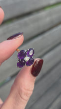 Load and play video in Gallery viewer, 6176 Vintage: 18ct Gold Rich Purple Amethyst Full Cut Diamond Harlequin  Ring