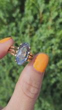 Load and play video in Gallery viewer, 2086: Vintage; 9ct Gold Large Pale Blue Solitaire Ring- Mature colour and hues