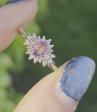 Load and play video in Gallery viewer, 2100 Vintage: 18ct White Gold Pink Sapphire Natural Diamonds Dress Ring