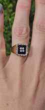 Load and play video in Gallery viewer, 1620: Vintage; 18ct Gold Blue Enamel Diamonds Art Deco Style Signet Ring- Heavy, sparkling statement piece.