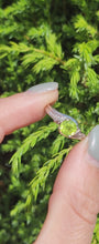 Load and play video in Gallery viewer, 1591: Vintage: 9ct White Gold Peridot Diamonds Dress Ring- lovely cut & Colours