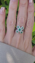 Cargar y reproducir el video en el visor de la galería, 6076 Vintage; 18 White Gold Emeralds Diamonds Statement Cocktail Ring- Fabulous