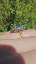 Load and play video in Gallery viewer, 9094 : Vintage: Exceptional 18ct Gold Ceylon Blue Sapphire Diamonds Diana Cluster Ring- From 1982
