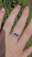 Cargar y reproducir el video en el visor de la galería, 1670: Vintage: 18ct Gold Rubies Diamonds Cocktail Ring- Exceptional