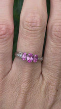 Load and play video in Gallery viewer, 2163 :Vintage: 9ct White Gold Pink Sapphires Diamonds Ring- Petite, sparkling beauty