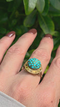 Load and play video in Gallery viewer, 6154: Vintage: 18ct Gold Turquoises Domed Cluster Cocktail  Ring- lovely symmetry