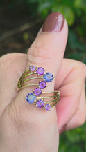 Load and play video in Gallery viewer, 2053: Vintage: 9ct Gold Iolite Amethysts Abstract Cocktail Ring- Inspirationl
