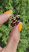 Load and play video in Gallery viewer, 1950: Antique: 18ct Gold Bohemian Garnets Cocktail Ring- rare, beautiful find.