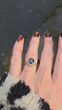 Load and play video in Gallery viewer, 2027 Vintage: 18ct Gold Australian Blue Sapphire Diamonds Diana Style Cluster Ring- From 1966