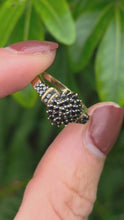 Load and play video in Gallery viewer, 2169: Vintage: 9ct Gold Pave Set Black Diamonds Signet/Stacker Ring- 0.5ct natural black diamonds