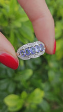 Cargar y reproducir el video en el visor de la galería, 0356: Vintage; 9ct White Gold Tanzanites Diamonds Dress Ring- crisp, clean, eye candy