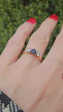 Load and play video in Gallery viewer, 0269: Vintage; 18ct Gold Blue Sapphire Diamonds 3-Stone Straight Ring- very fine example
