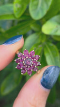 Load and play video in Gallery viewer, 1836: Vintage; 9ct Gold 21 Rubies Flower Head Cocktail Ring- From 1979